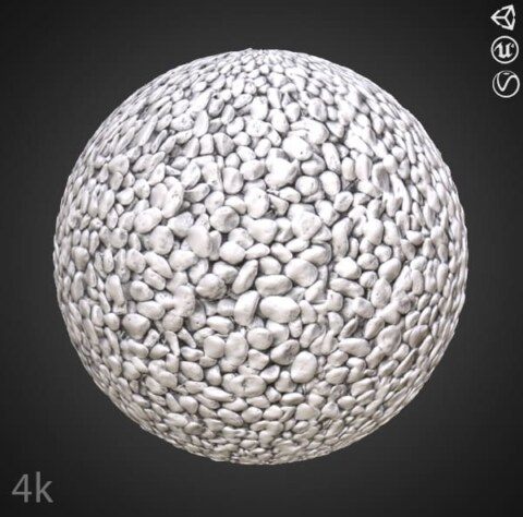 caillou blanc texture 3D PBR, haute résolution 4K, HD téléchargement gratuit pour Unity, Unreal, V-Ray, et rendu