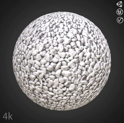 white pebble stone ground 3D texture PBR, high resolution 4K, HD free download for Unity, Unreal, V-Ray, and rendering