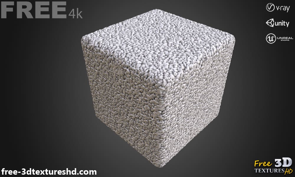 caillou blanc texture 3D PBR, haute résolution 4K, HD téléchargement gratuit pour Unity, Unreal, V-Ray, et rendu