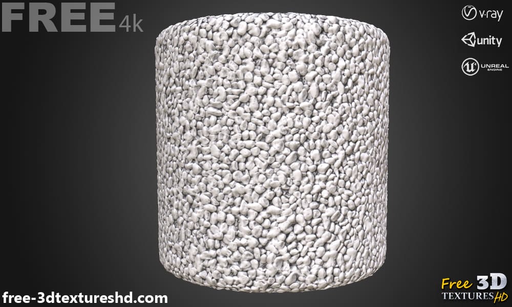 caillou blanc texture 3D PBR, haute résolution 4K, HD téléchargement gratuit pour Unity, Unreal, V-Ray, et rendu