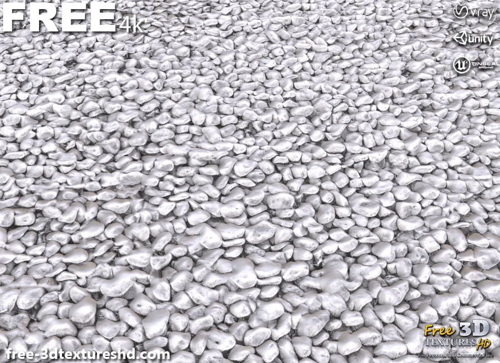 caillou blanc texture 3D PBR, haute résolution 4K, HD téléchargement gratuit pour Unity, Unreal, V-Ray, et rendu