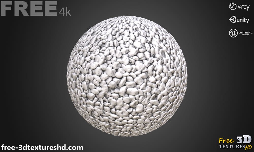 caillou blanc texture 3D PBR, haute résolution 4K, HD téléchargement gratuit pour Unity, Unreal, V-Ray, et rendu
