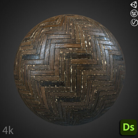 Old Damaged Wood Floor Parquet Herringbone PBR High Resolution Substance 3D Designer SBS SBSAR generator Free Download Maps