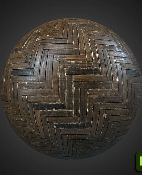 Vieux parquet en bois endommagé motif chevron PBR haute résolution générateur de substances 3D Designer SBS SBSAR téléchargement gratuit des textures