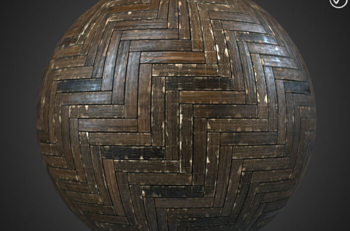 Vieux parquet en bois endommagé motif chevron PBR haute résolution générateur de substances 3D Designer SBS SBSAR téléchargement gratuit des textures