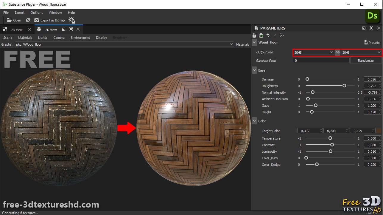 Vieux parquet en bois endommagé motif chevron PBR haute résolution générateur de substances 3D Designer SBS SBSAR téléchargement gratuit des textures