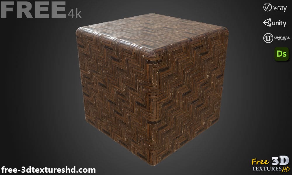 Parquet en bois ancien endommagé à chevrons PBR Substance haute résolution 3D Designer SBS SBSAR Téléchargement gratuit de cartes