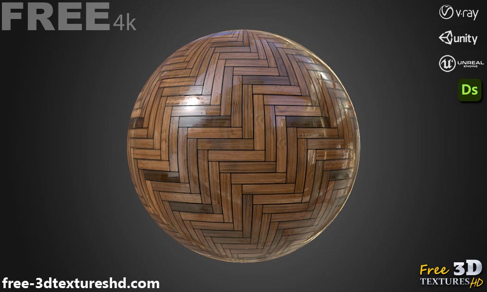 Vieux parquet en bois endommagé motif chevron PBR haute résolution générateur de substances 3D Designer SBS SBSAR téléchargement gratuit des textures