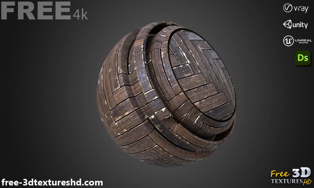 Parquet en bois ancien endommagé à chevrons PBR Substance haute résolution 3D Designer SBS SBSAR Téléchargement gratuit de cartes