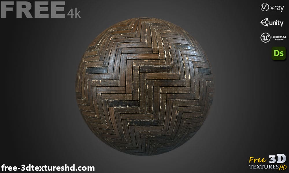 Générateur de textures PBR de vieux parquet chevron en bois abîmé pour Substance 3D Designer SBS et SBSAR Téléchargement gratuit