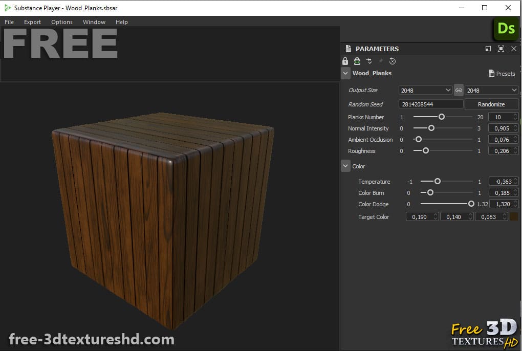 Texture de Planches de Bois Matériau PBR Haute Résolution Substance 3D Designer SBS + SBSAR Téléchargement Gratuit