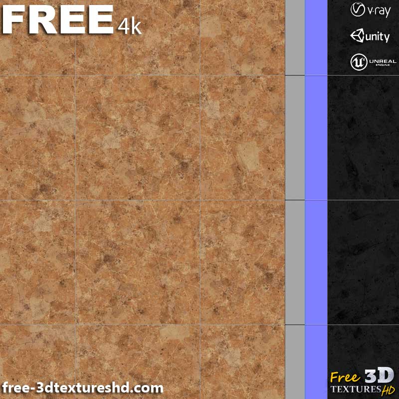 Carreaux de sol en marbre rouge beige thé Texture 3D Matériau PBR Téléchargement gratuit 4K Unity Unreal Vray Render Maps
