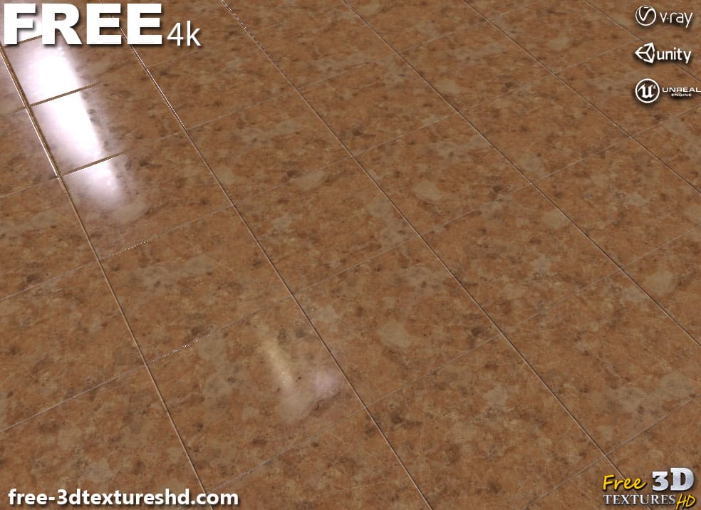 Carreaux de sol en marbre rouge beige thé texture 3D PBR téléchargement gratuit 4K Unity Unreal Vray