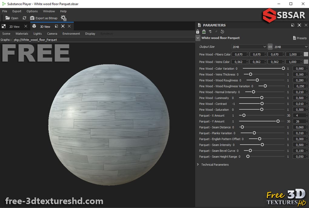 Générateur de textures PBR de parquet bois gris blanc Substance SBSAR Téléchargement gratuit