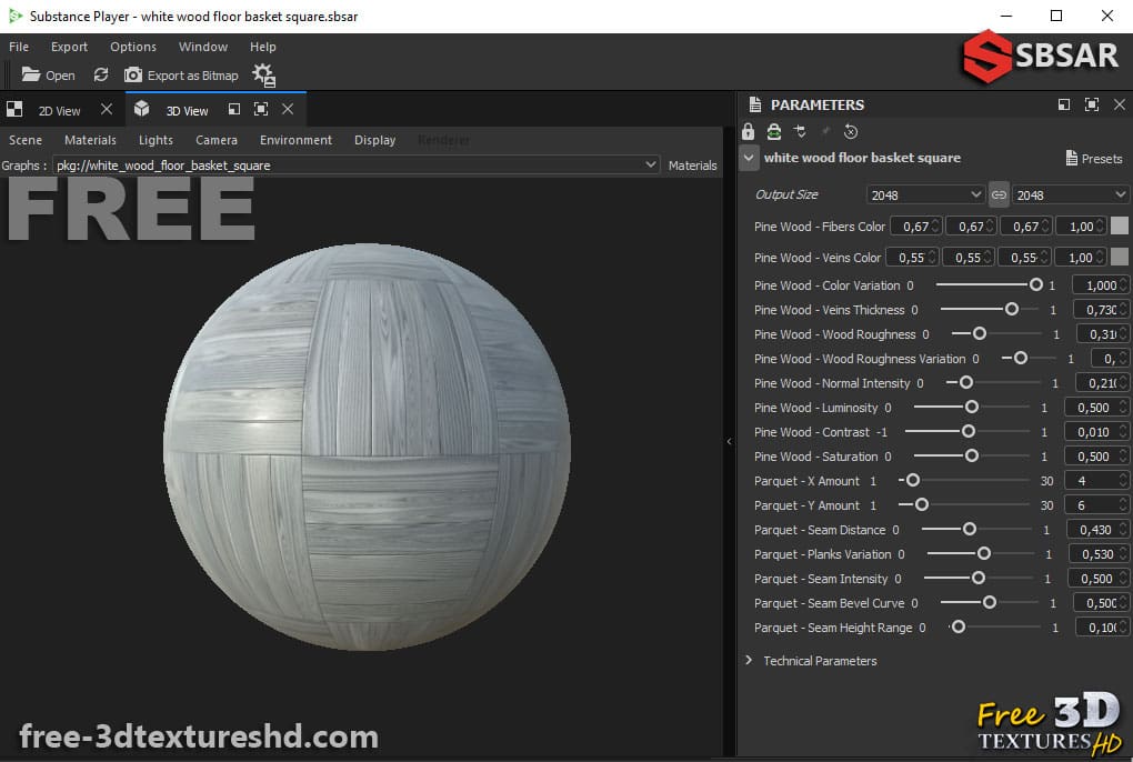 Générateur de textures PBR de parquet carré blanc gris bois Substance SBSAR Téléchargement gratuit