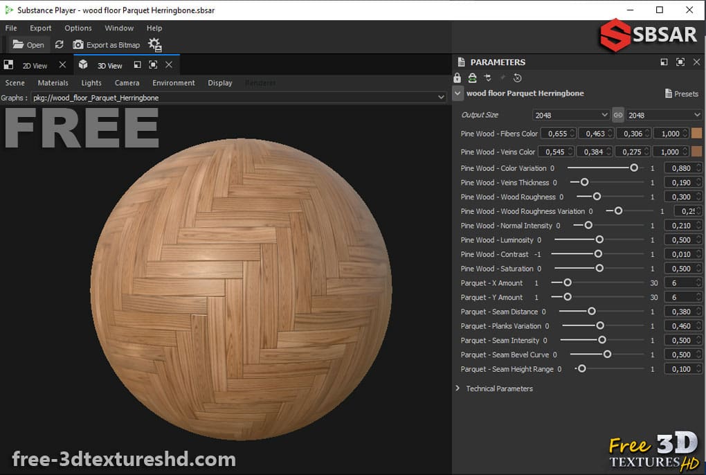 Générateur de Textures PBR de Parquet en Bois Style Chevron Substance SBSAR Téléchargement Gratuit