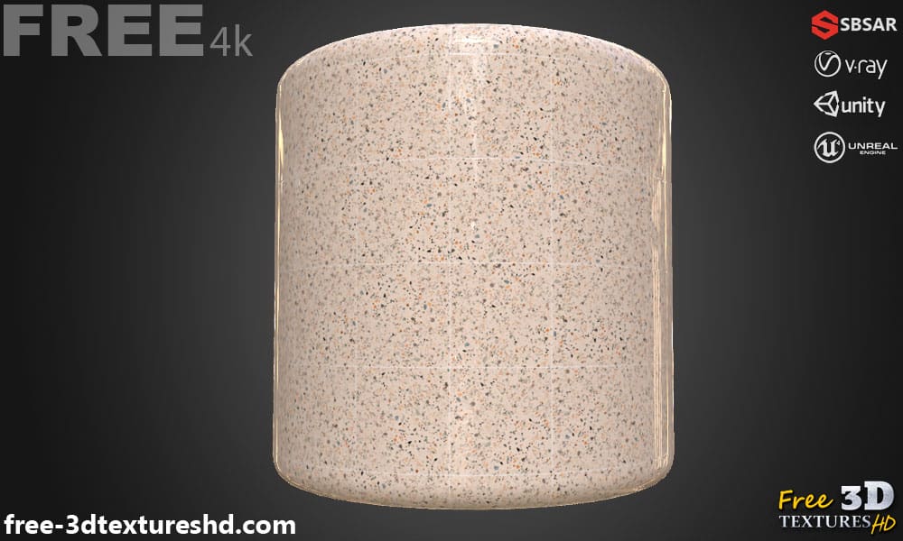 Carrelage de sol en céramique Beige avec motif terrazzo, texture PBR SBSAR transparente à télécharger gratuitement en haute résolution 4K pour Unity, Unreal Engine, et Vray