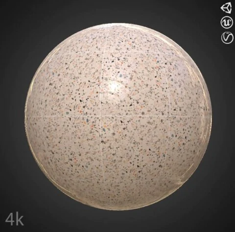 Beige Ceramic Floor Tiles Terrazzo Pattern Seamless Substance SBSAR PBR Texture Free Download 4K High Resolution for Unity, Unreal Engine, and Vray