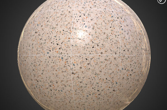 Carrelage de sol en céramique Beige avec motif terrazzo, texture PBR SBSAR transparente à télécharger gratuitement en haute résolution 4K pour Unity, Unreal Engine, et Vray