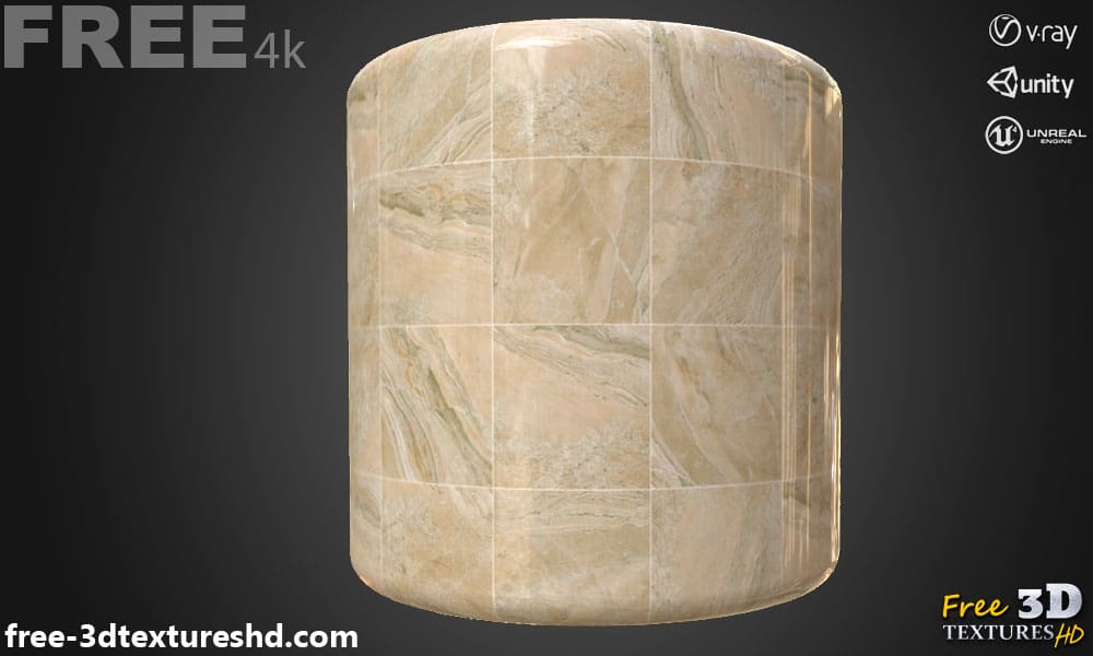 Téléchargement gratuit de texture de carrelage en marbre beige SBSAR PBR 4K haute résolution pour Unity, Unreal Engine et Vray