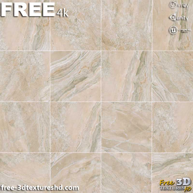 Téléchargement gratuit de texture de carrelage en marbre beige SBSAR PBR 4K pour Unity Unreal Vray