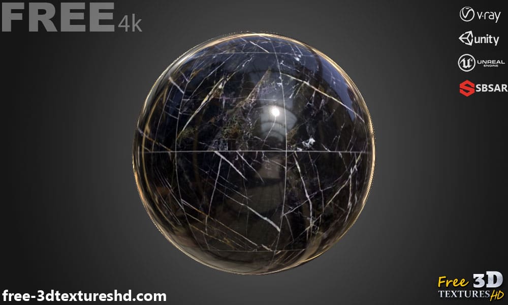 Téléchargement gratuit de texture de tuile de marbre noir SBSAR PBR 4K haute résolution pour Unity, Unreal Engine et Vray