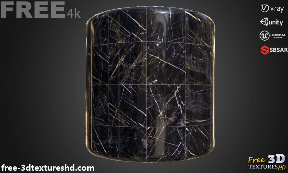 Téléchargement gratuit de texture de tuile de marbre noir SBSAR PBR 4K haute résolution pour Unity, Unreal Engine et Vray