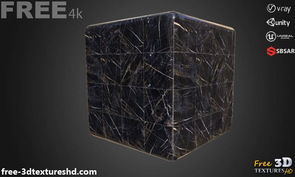 Texture de marbre noir et jaune SBSAR PBR 4K pour Unity Unreal Vray Téléchargement gratuit