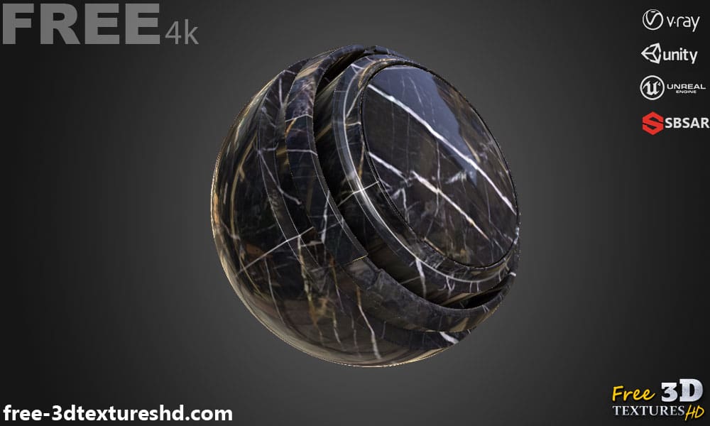Texture de marbre noir et jaune SBSAR PBR 4K pour Unity Unreal Vray Téléchargement gratuit