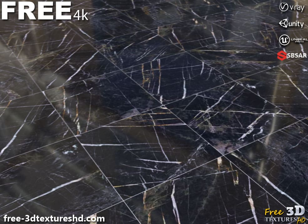 Téléchargement gratuit de texture de tuile de marbre noir SBSAR PBR 4K haute résolution pour Unity, Unreal Engine et Vray
