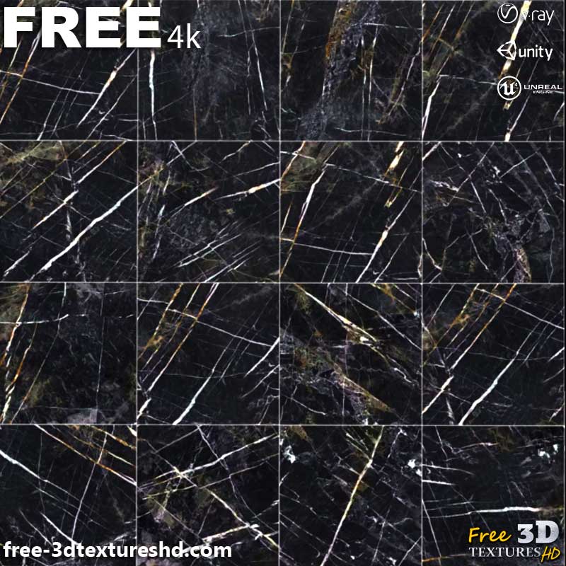 Texture de marbre noir et jaune SBSAR PBR 4K pour Unity Unreal Vray Téléchargement gratuit