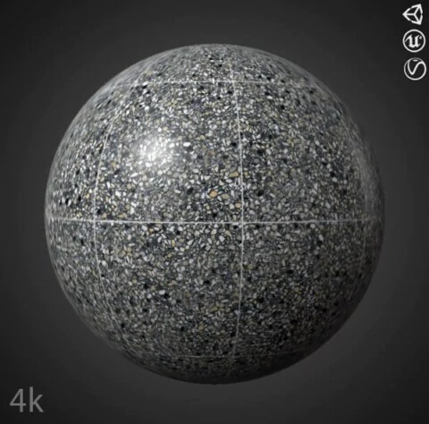 Grey Ceramic Floor Tile Terrazzo Pattern Seamless Substance SBSAR PBR Texture Free Download 4K High Resolution for Unity, Unreal Engine, and Vray