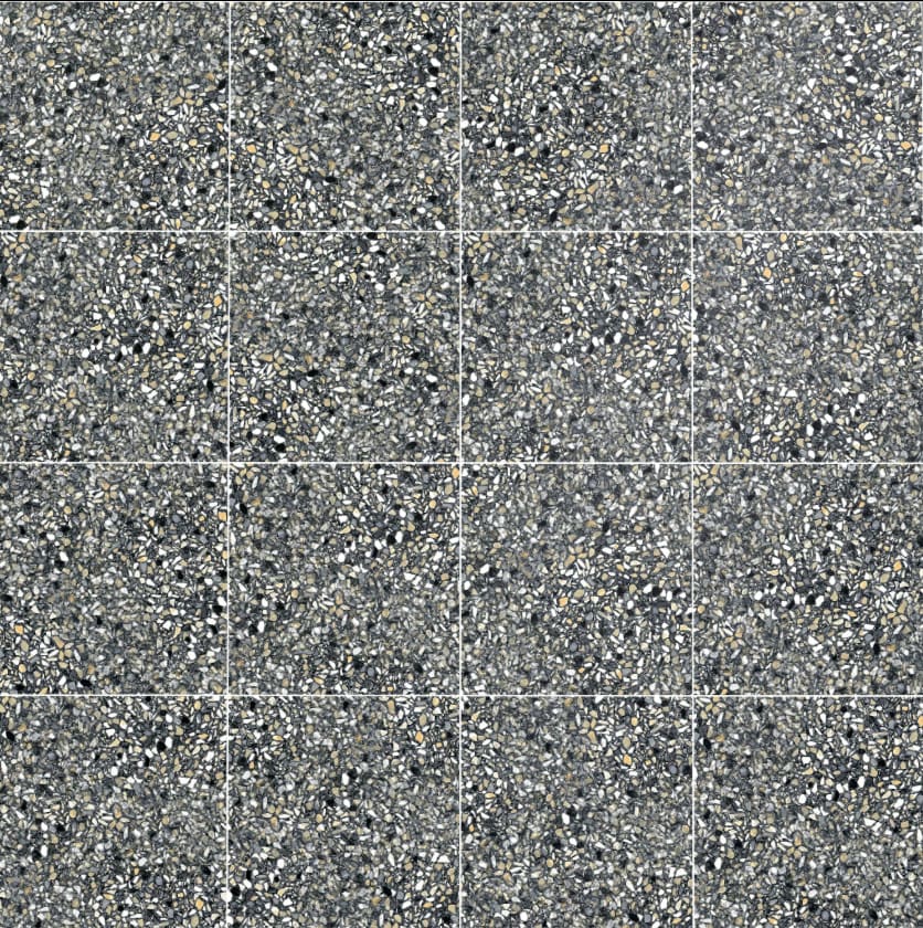 Carrelage de sol en céramique Gris avec motif terrazzo, texture PBR SBSAR transparente à télécharger gratuitement en haute résolution 4K pour Unity, Unreal Engine, et Vray