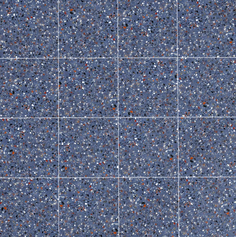 Carrelage de sol en céramique multicolore bleu motif terrazzo texture continue SBSAR PBR téléchargement gratuit 4K haute résolution pour Unity, Unreal Engine et Vray