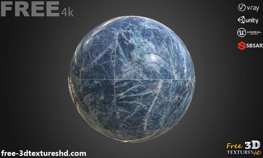 Téléchargement gratuit de texture de tuile de marbre bleu SBSAR PBR 4K haute résolution pour Unity, Unreal Engine et Vray