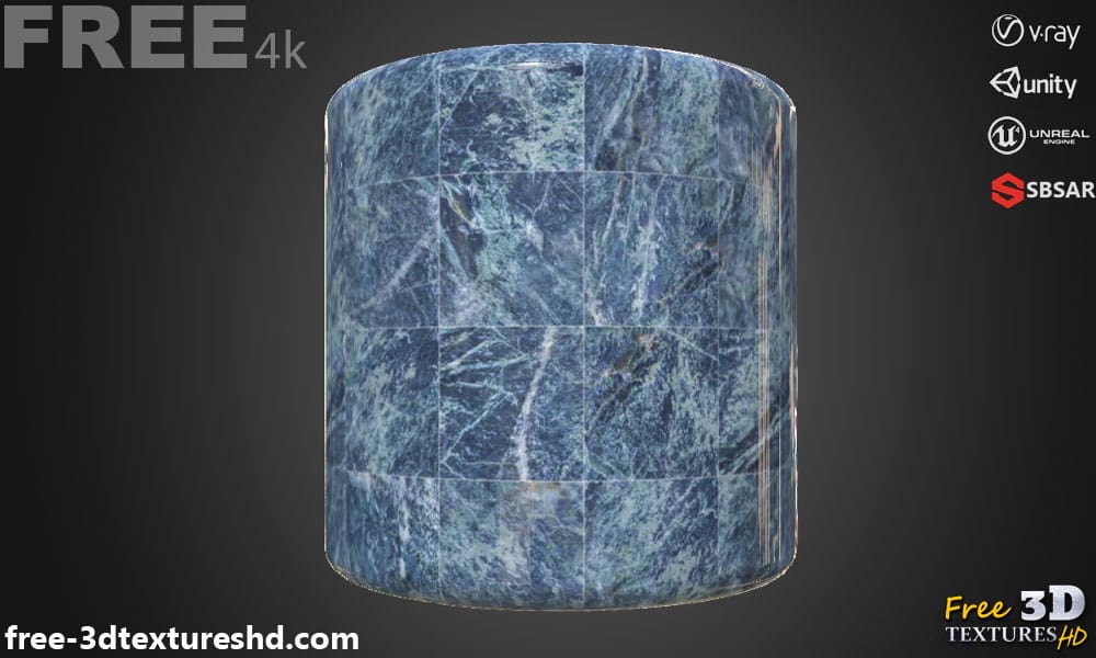 Téléchargement gratuit de texture de tuile de marbre bleu SBSAR PBR 4K haute résolution pour Unity, Unreal Engine et Vray