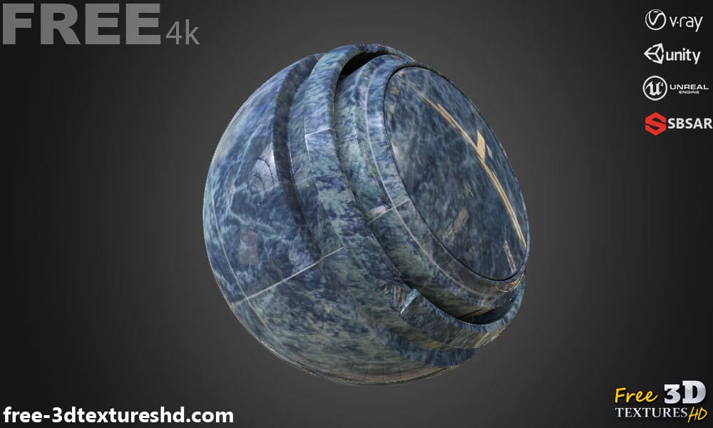 Téléchargement gratuit de texture de tuile de marbre bleu SBSAR PBR 4K pour Unity Unreal Vray