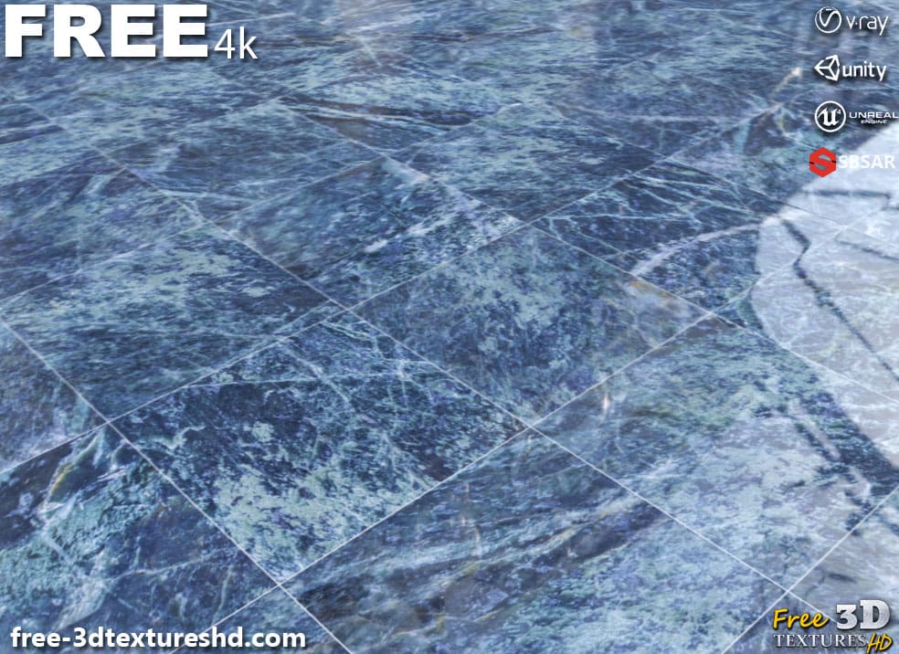 Téléchargement gratuit de texture de tuile de marbre bleu SBSAR PBR 4K haute résolution pour Unity, Unreal Engine et Vray
