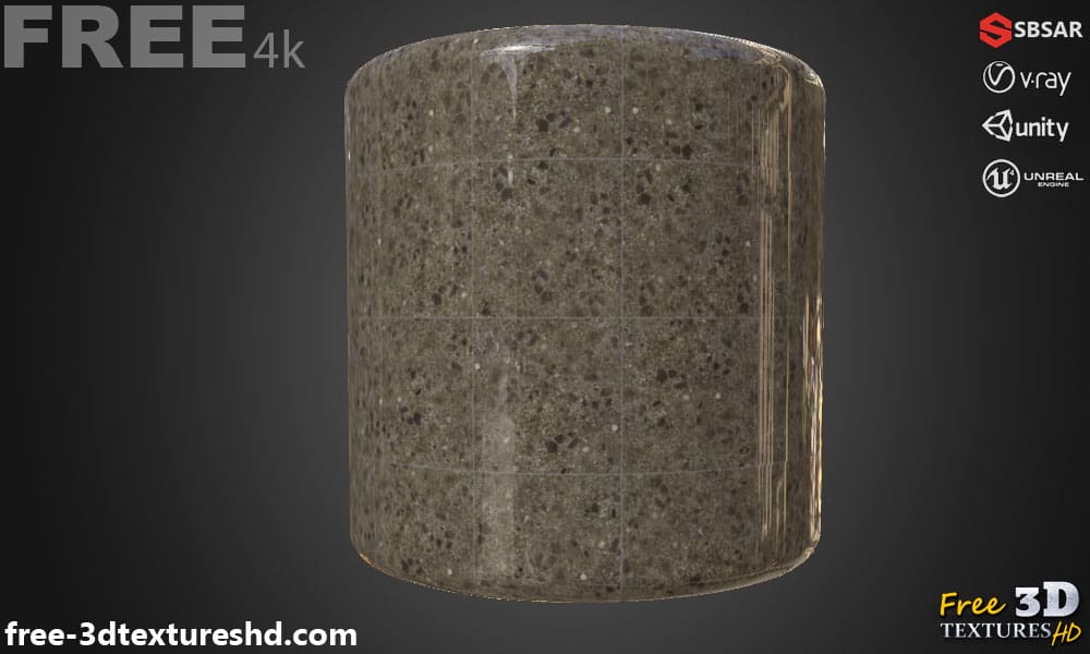 Carrelage de sol en céramique Marron avec motif terrazzo, texture PBR SBSAR transparente à télécharger gratuitement en haute résolution 4K pour Unity, Unreal Engine, et Vray