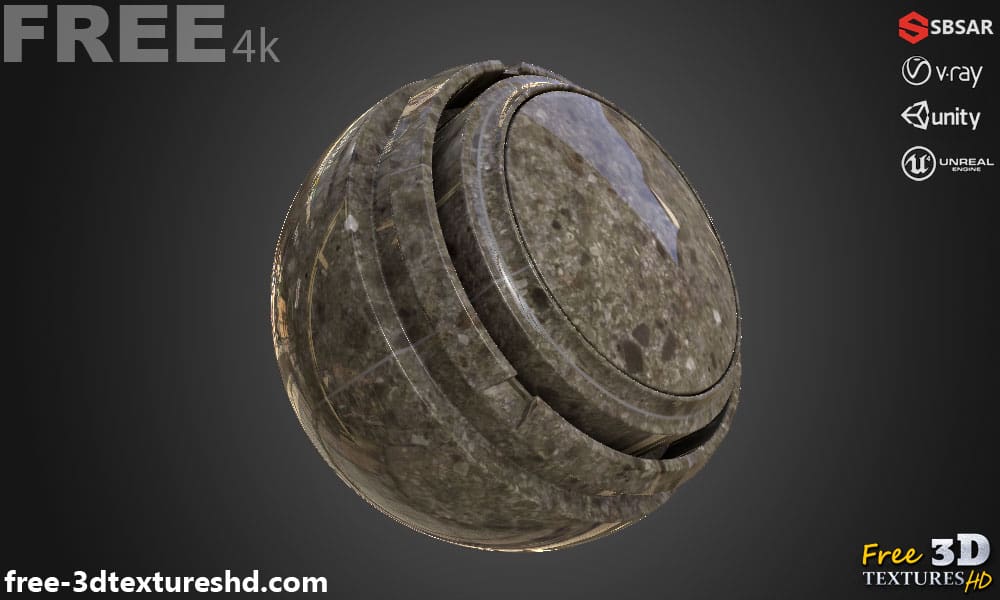 Carrelage de sol en céramique Marron avec motif terrazzo, texture PBR SBSAR transparente à télécharger gratuitement en haute résolution 4K pour Unity, Unreal Engine, et Vray