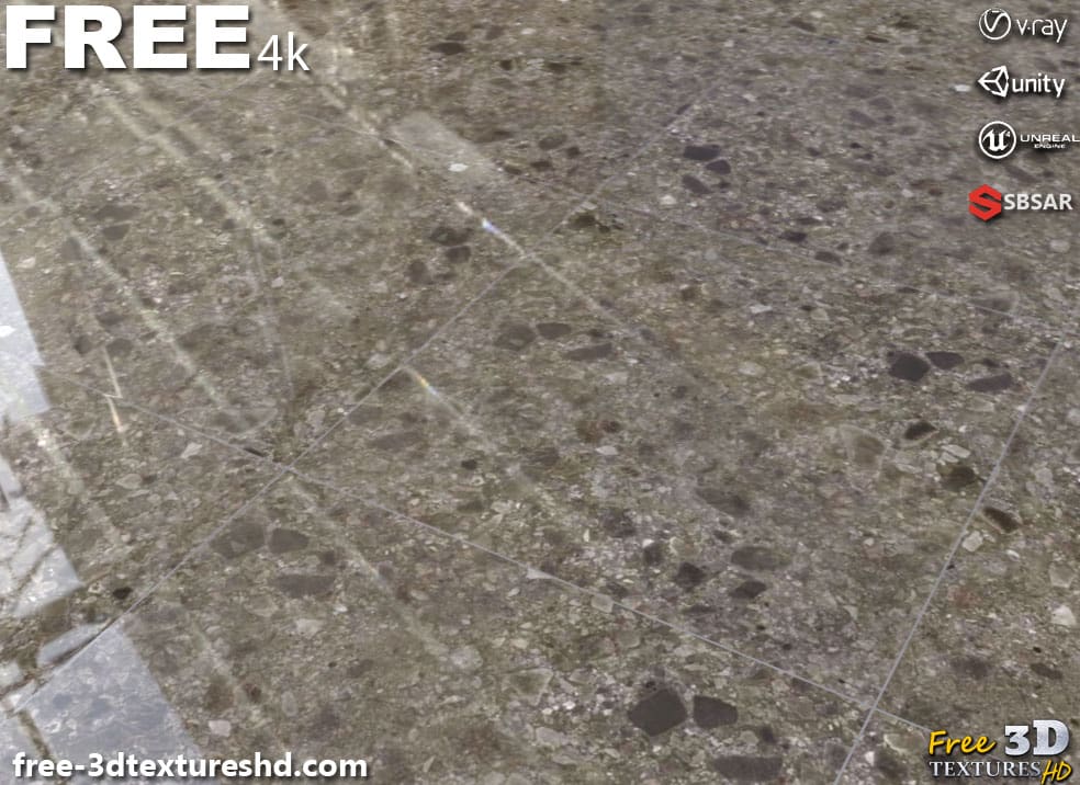 Carrelage de sol en céramique Marron avec motif terrazzo, texture PBR SBSAR transparente à télécharger gratuitement en haute résolution 4K pour Unity, Unreal Engine, et Vray