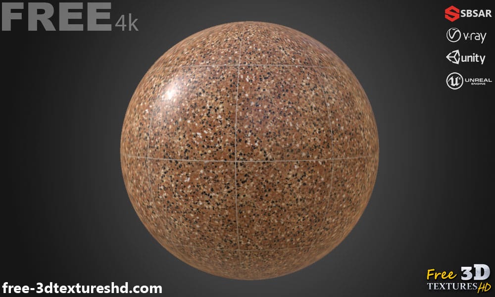 Carrelage de sol en céramique Vintage avec motif terrazzo, texture PBR SBSAR transparente à télécharger gratuitement en haute résolution 4K pour Unity, Unreal Engine, et Vray