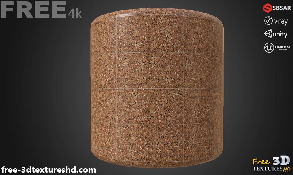 Carrelage de sol en céramique Vintage avec motif terrazzo, texture PBR SBSAR transparente à télécharger gratuitement en haute résolution 4K pour Unity, Unreal Engine, et Vray