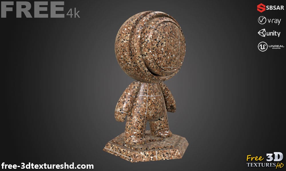 Carrelage de sol en céramique Vintage avec motif terrazzo, texture PBR SBSAR transparente à télécharger gratuitement en haute résolution 4K pour Unity, Unreal Engine, et Vray