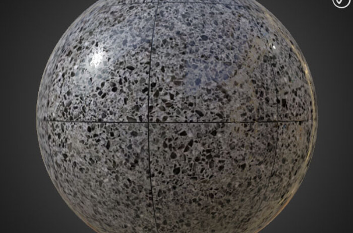 grey Ceramic Floor Tile Terrazzo Pattern Seamless Substance SBSAR PBR Texture Free Download 4K High Resolution for Unity, Unreal Engine, and Vray