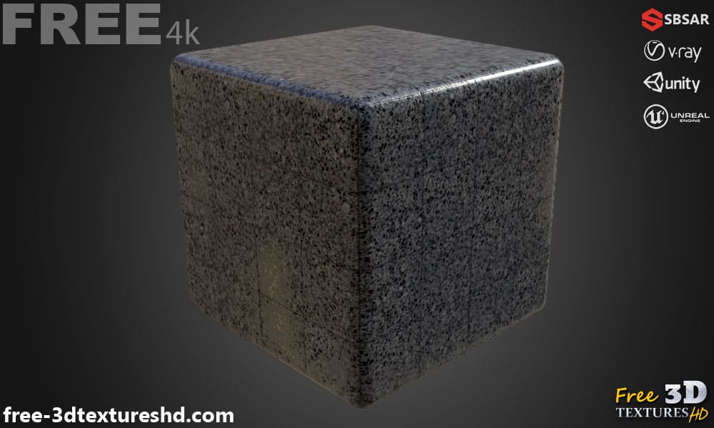 Carrelage de sol en céramique Gris avec motif terrazzo, texture PBR SBSAR transparente à télécharger gratuitement en haute résolution 4K pour Unity, Unreal Engine, et Vray