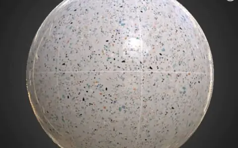 Carrelage de sol en céramique Gris avec motif terrazzo, texture PBR SBSAR transparente à télécharger gratuitement en haute résolution 4K pour Unity, Unreal Engine, et Vray