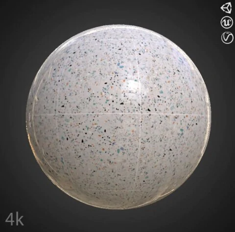 Grey Ceramic Floor Tiles Terrazzo Pattern Seamless Substance SBSAR PBR Texture Free Download 4K High Resolution for Unity, Unreal Engine, and Vray