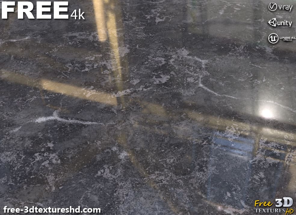 Texture 3D de marbre gris PBR en haute résolution Téléchargement gratuit 4K pour Unreal Unity et Vray