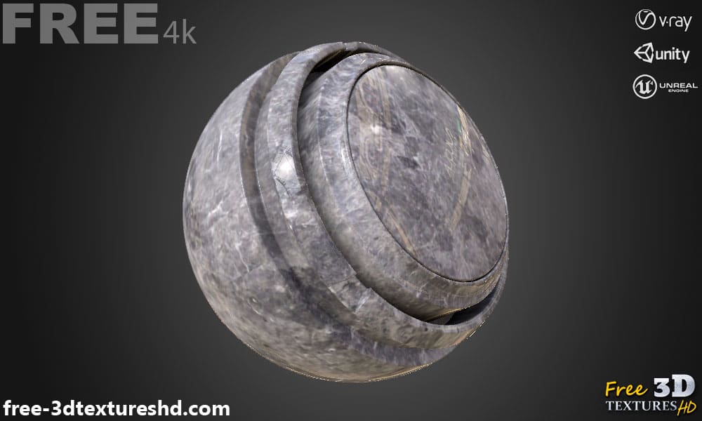 Texture PBR de marbre gris en haute résolution Téléchargement gratuit 4K pour Unreal Unity et Vray